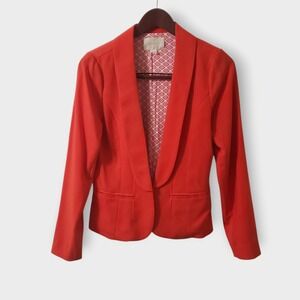 Skies Are Blue Womens Red Open Front Blazer Jacket Geometric Lining Size Small